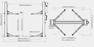 Check the dimensions of our Atlas ATP10 2 Post Car Lift to see if it is the right lift for your services.