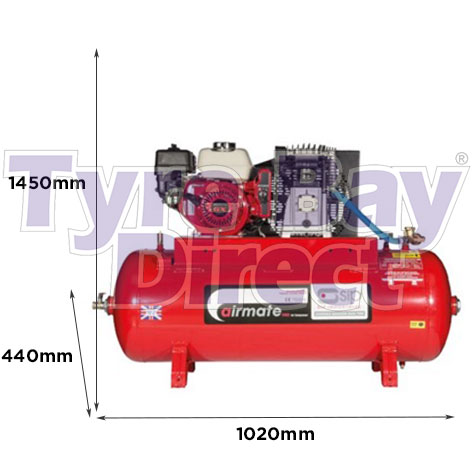 Airmate ISHP5.5/150 Industrial Air Compressor – Honda Petrol dimensions