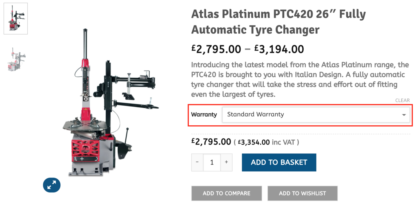 Atlas Warranty Drop-down box example