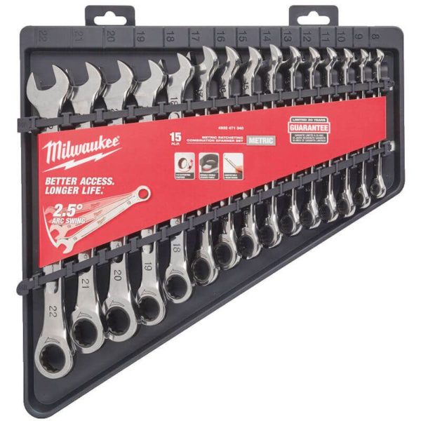 Milwaukee Ratcheting Metric Combi Spanner Set - 15pc