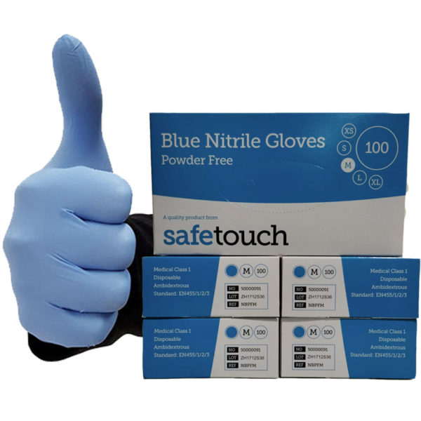 Blue Nitrile Powder–free SafeTouch Gloves 5 boxes