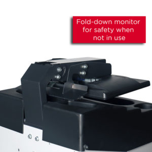 Fold down monitor for safety